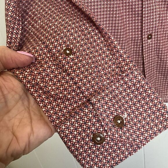 Ben Sherman Men’s Small Red Black Geometric Print Long Sleeve Button Down Shirt - Picture 4 of 13